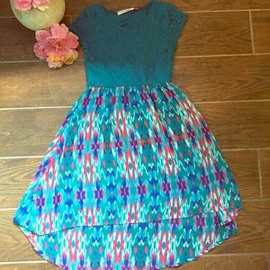 Girls sz  6/7 floral print lace top high low dress